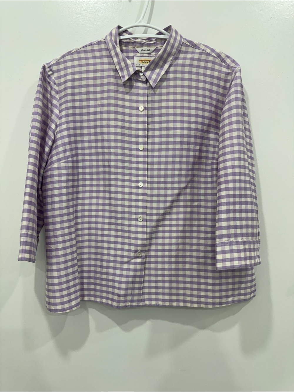 Talbots Petites Pure Silk Gingham Button Front Blouse 12